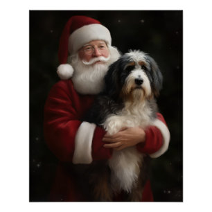 Poster Bernedoodle avec Noël Festif du Père Noël