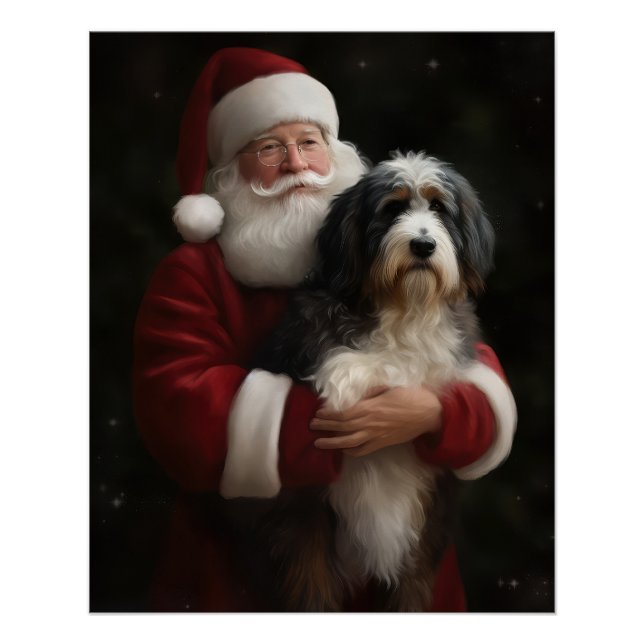 Poster Bernedoodle avec Noël Festif du Père Noël (Devant)