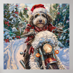 Poster Bernedoodle Chien équitation Moto Noël