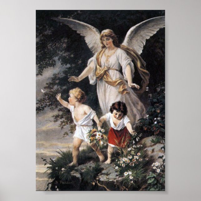Poster Bernhard Plockhorst - L'Ange Gardien (Devant)