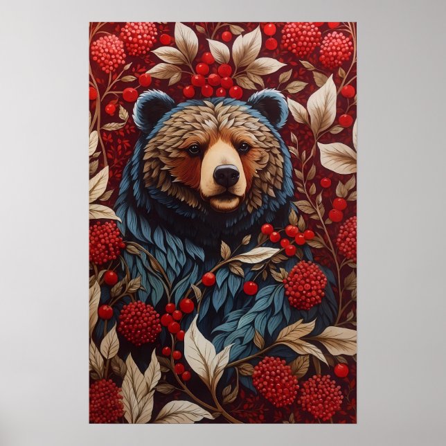 Poster Berries rouges de l'ours Brown William Morris Insp (Devant)