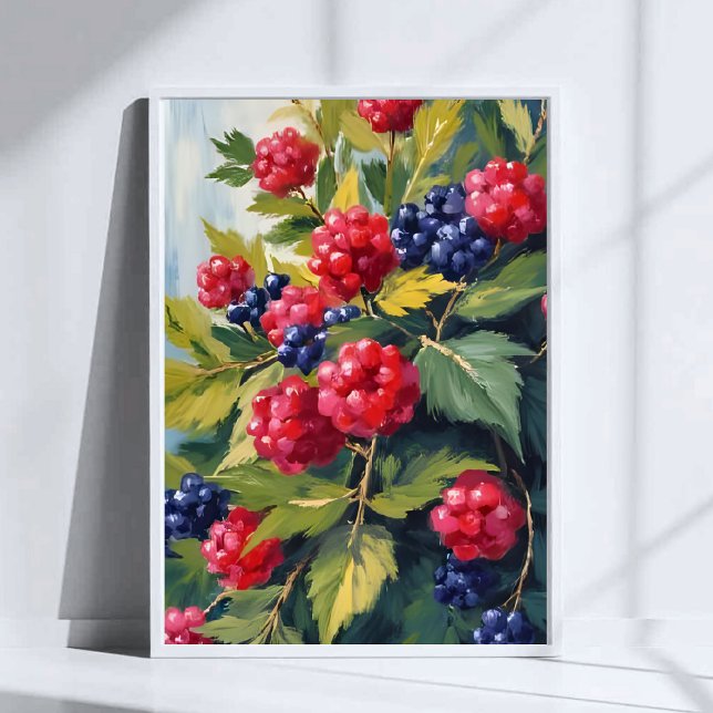 Poster Berry Bush Framboise Blackberry Watercolor Fruit (Créateur téléchargé)