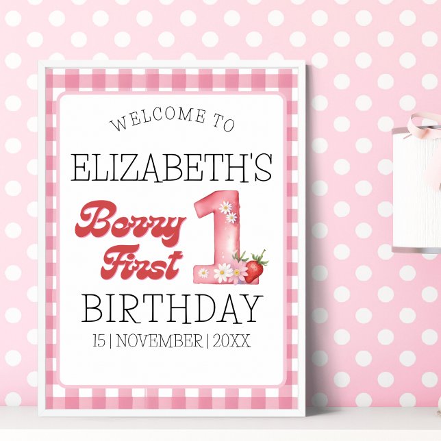 Poster "Berry First Birthday Girl with Strawberry Theme (Créateur téléchargé)
