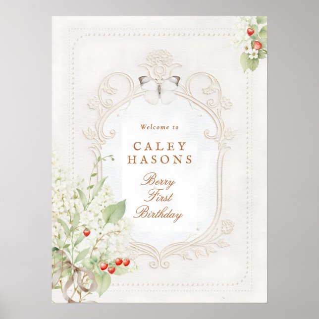 Poster Berry First Birthday Rococo Welcome Sign (Devant)