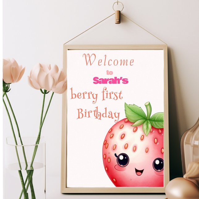 Poster Berry mignonne fraise de premier anniversaire (Créateur téléchargé)