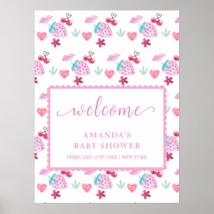 Poster Berry rose doux Baby shower d'amour Bienvenue