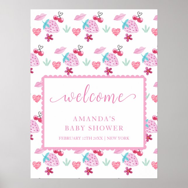 Poster Berry rose doux Baby shower d'amour Bienvenue (Devant)