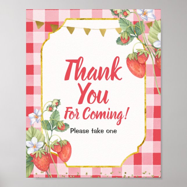 Poster Berry Sweet 1er anniversaire Merci pour venir (Devant)