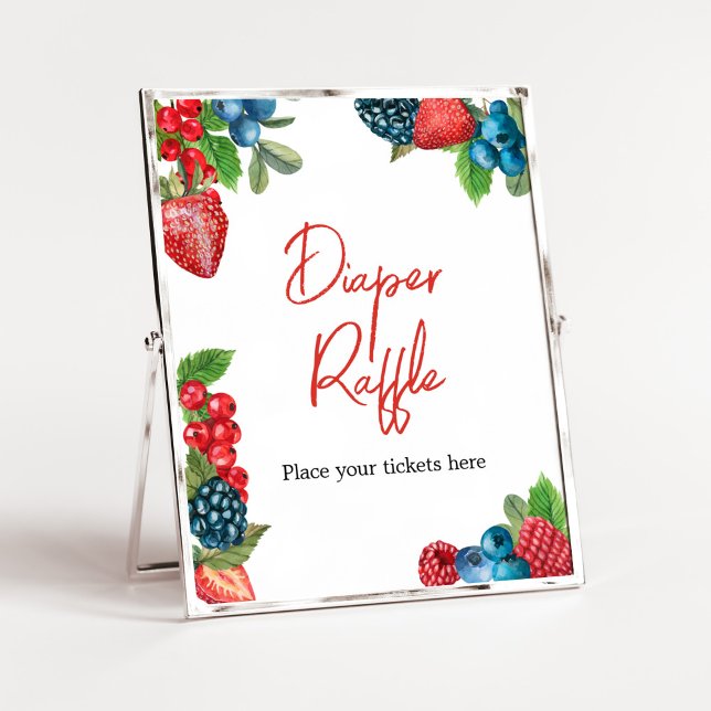 Poster Berry Sweet Baby shower d'été Raffle de couche de  (Red and Blue Berries Baby Shower Diaper Raffle Sign)