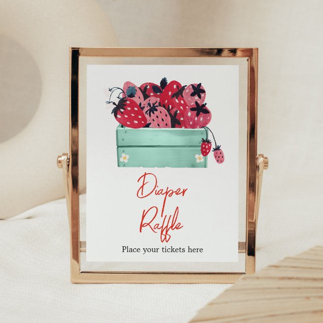 Poster Berry Sweet Baby shower Raffle de couche (Strawberry Baby Shower Diaper Raffle Sign)