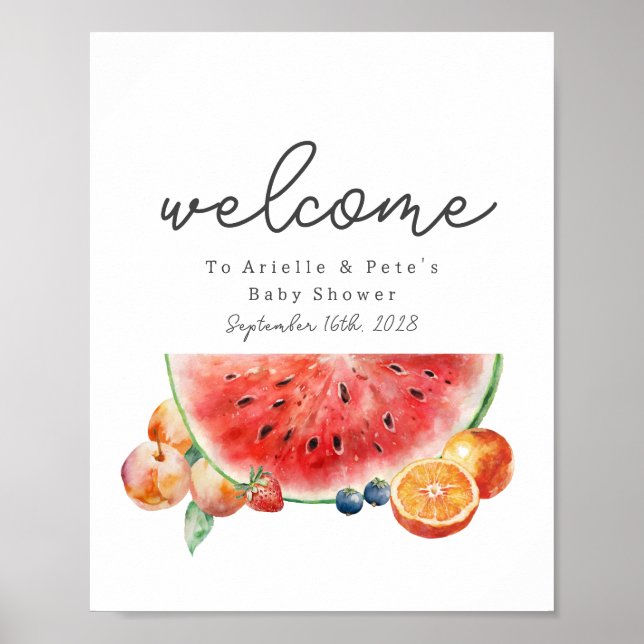 Poster Berry Sweet Fruit Baby shower Welcome Watermelon (Devant)
