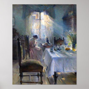 Poster Bertha Wegmann - Femme cousant dans un intérieur