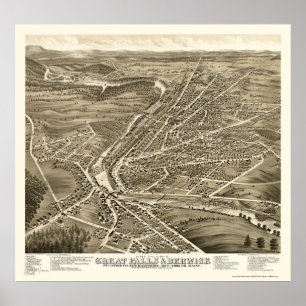 Poster Berwick, ME & Great Falls, NH Panoramic Map - 1877