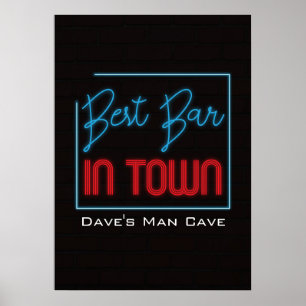 Poster Best Bar in Town Neon Typographic Sign