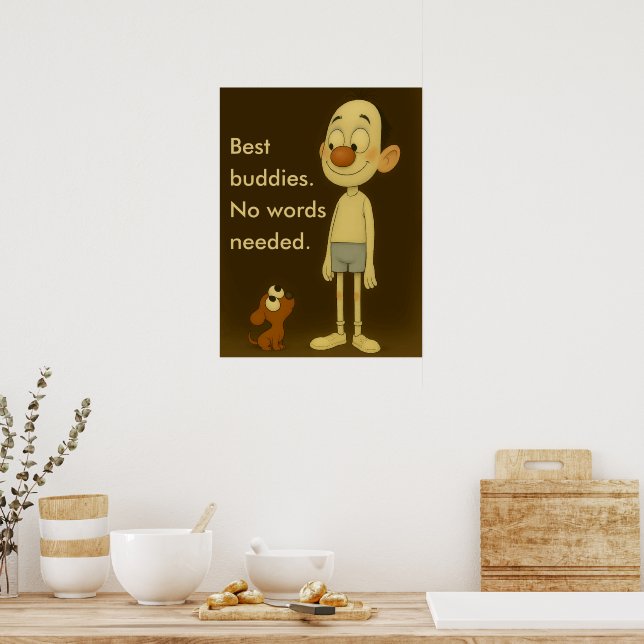 Poster Best Buddies-Whimsical Cartoon Chien & Enfant (Cuisine)