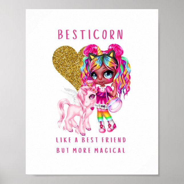 Poster Bestami cadeau pour les filles, licorne magique ro (Devant)