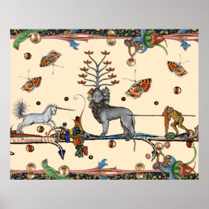 POSTER BESTIAIRE MÉDIÉVAL, BÊTE APOCALIYPTIQUE, UNICORN