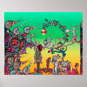 POSTER BESTIAIRE MÉDIÉVAL GUERRE, CHEVALIERS, ESCARGOTS G
