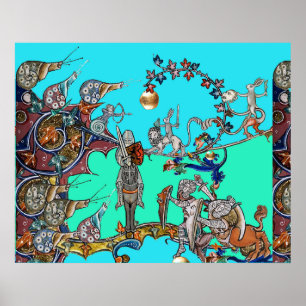 POSTER BESTIAIRE MÉDIÉVAL GUERRE, CHEVALIERS, ESCARGOTS G