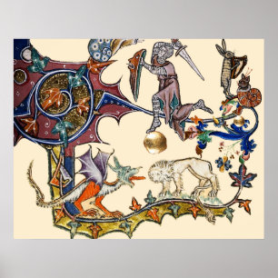 Poster BESTIAIRE MÉDIÉVAL GUERRE Escargot contre Chevalie