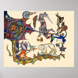 Poster BESTIAIRE MÉDIÉVAL GUERRE Escargot contre Chevalie