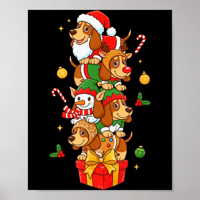 Poster Bet Hound Santa Elf Snowman Christmas Womens Mens  (Devant)