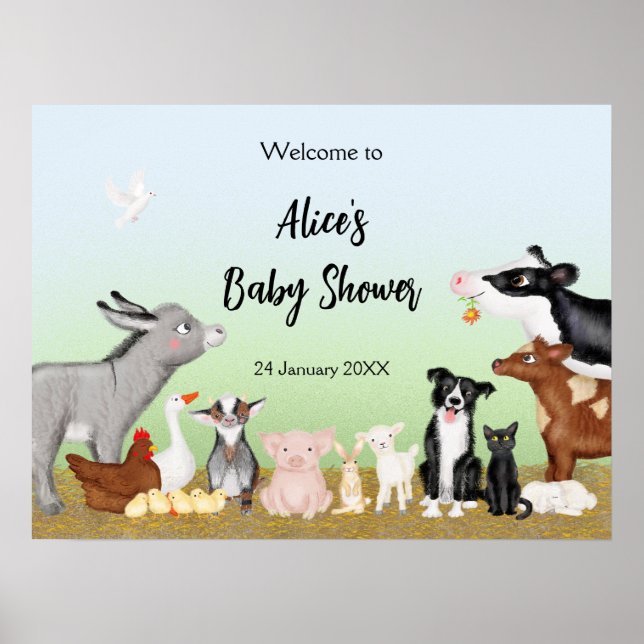 Poster Bêtes animaux de ferme baby shower affiche/affiche (Devant)
