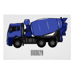 Poster Béton mélange camion de transport caricature