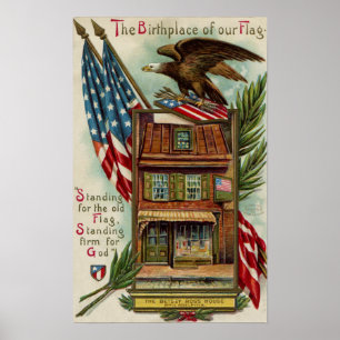 Poster Betsey Ross House, Aigle & Drapeau