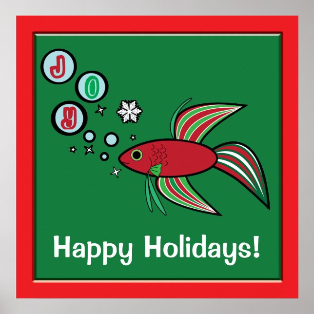 Poster Betta Fish à Noël bulles de joie (Devant)