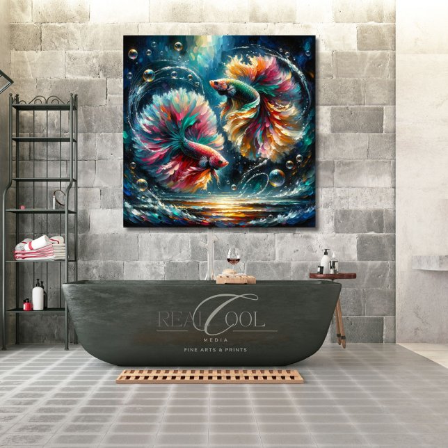 Poster Betta Fish Danse dans les bulles de l'océan bleu p (Créateur téléchargé)