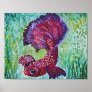 Poster Betta poisson aquarelle art contemporain