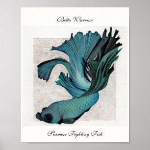Poster Betta Warrior Fish Aquarelle originale Imprimer