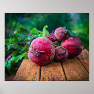 Poster Betteraves fraîchement récoltées sur une table en