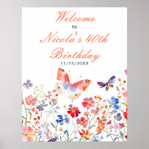 Poster Beurre d'été floral Douche d'anniversaire