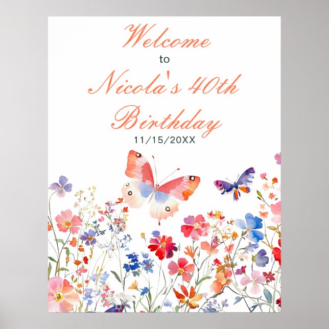 Poster Beurre d'été floral Douche d'anniversaire (Devant)