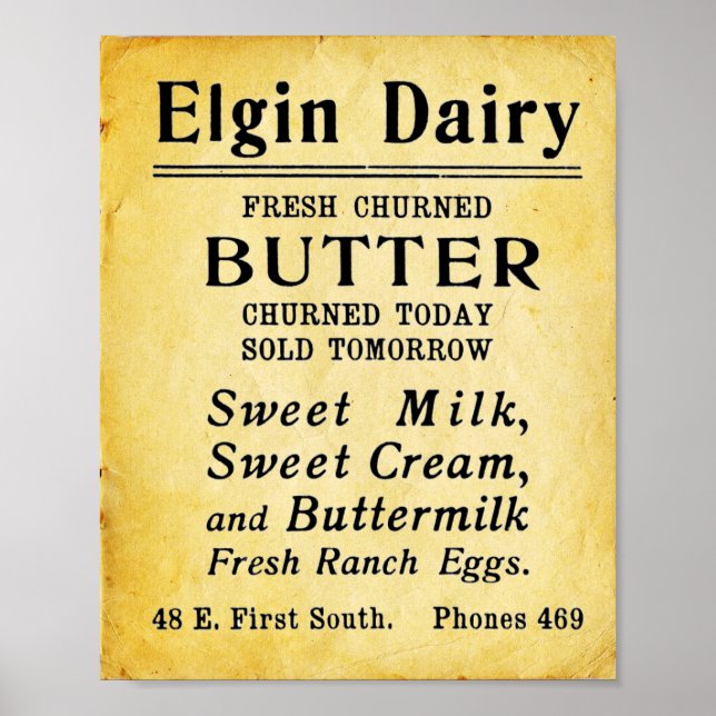 Poster Beurre frais vintage Elgin (Devant)