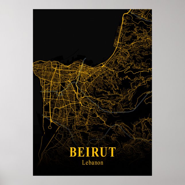 Poster Beyrouth - Carte de la ville d'or du Liban (Devant)