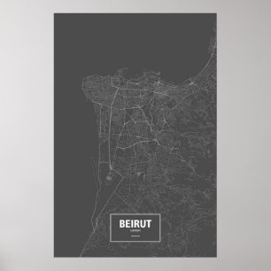 Poster Beyrouth, Liban (blanc sur noir)