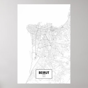 Poster Beyrouth, Liban (noir sur blanc)
