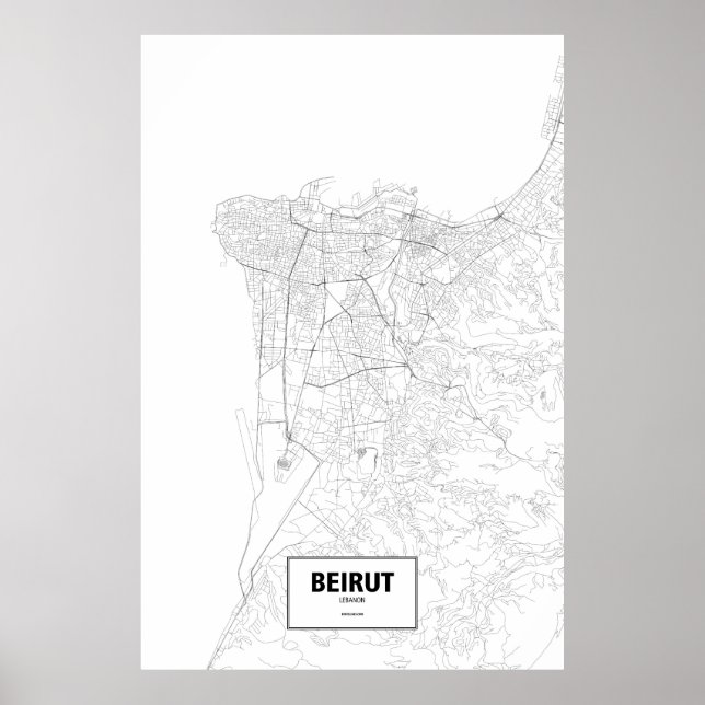 Poster Beyrouth, Liban (noir sur blanc) (Devant)
