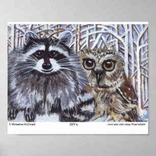 Poster BFF's Raccoon and Owl Art Print