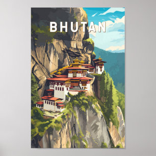 Poster Bhoutan Illustration Voyage Art Vintage