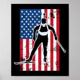 Poster Biathlon American Flag 2 Cadeau Usa - Équipe de bi