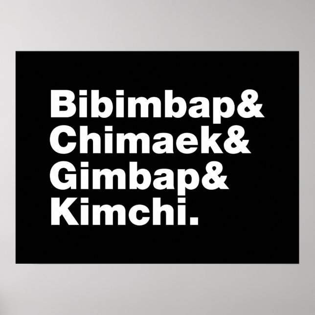 Poster Bibimbap & Chimaek & Gimbap & Kimchi. Aliments cor (Devant)