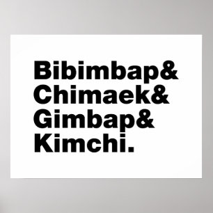 Poster Bibimbap & Chimaek & Gimbap & Kimchi. Aliments cor