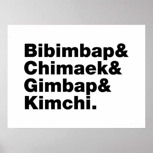 Poster Bibimbap & Chimaek & Gimbap & Kimchi. Aliments cor (Devant)