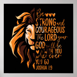 Poster Bible chrétienne contre Joshua 1:9 Lion