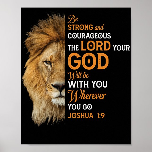 Poster Bible chrétienne contre Joshua 1 9 Lion Faith (Devant)