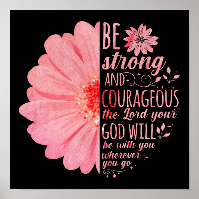 Poster Bible chrétienne Verse Joshua 1:9 Fleur (Devant)
